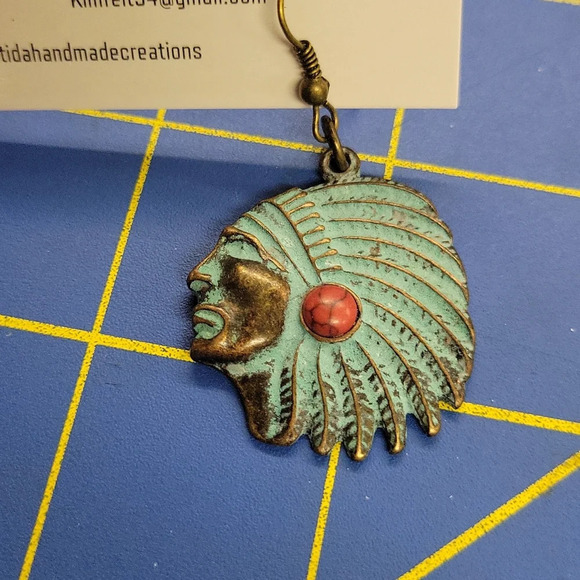 Turquoise Indian Head Earrings - Picture 2 of 2